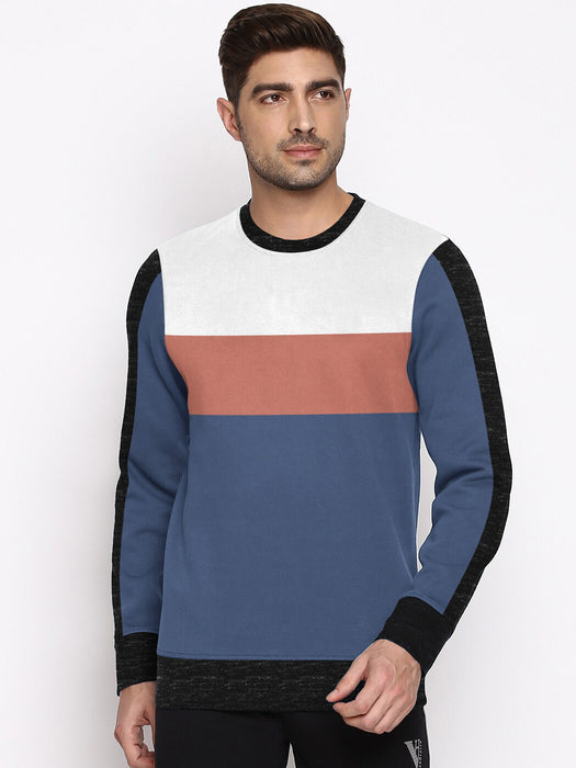 OXBOW Fleece Sweatshirt For Men-Light Blue with White & Peach Panels-BR14620