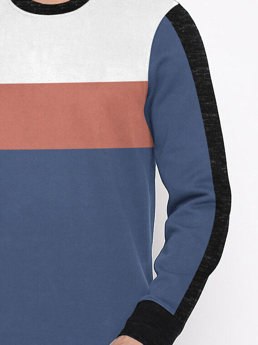 OXBOW Fleece Sweatshirt For Men-Light Blue with White & Peach Panels-BR14620