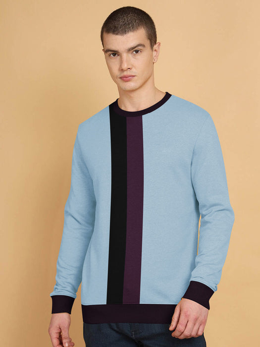 OXBOW Fleece Sweatshirt For Men-Sky with Maroon & Black Panel-BR14645