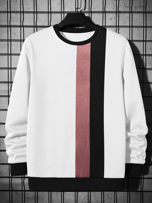 OXBOW Fleece Sweatshirt For Men-White with Black & Pink Panel-BR14636