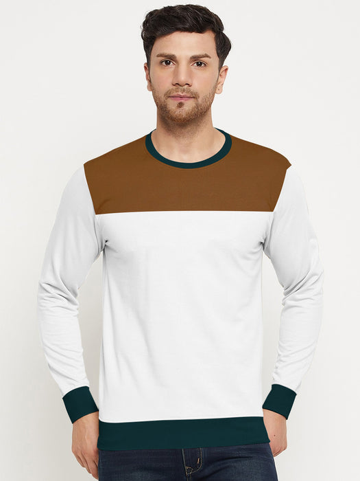 OXBOW Fleece Sweatshirt For Men-White with Brown Panel-BR14653