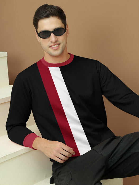 OXBOW Terry Fleece Sweatshirt For Men-Black with Red & White Panels-BR14627