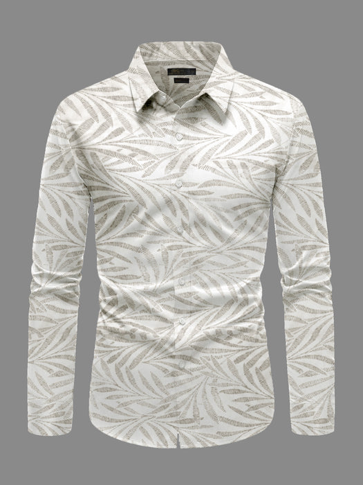 Oxen Nexoluce Premium Slim Fit Casual Shirt For Men-White with Allover Leaf Print-BR13417