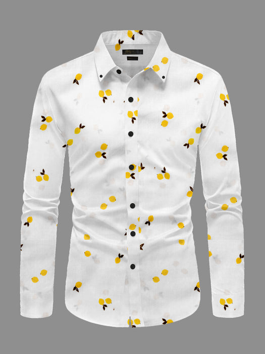 Oxen Nexoluce Premium Slim Fit Casual Shirt For Men-White with Allover Print-BR13425