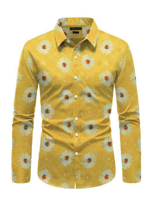 Oxen Nexoluce Premium Slim Fit Casual Shirt For Men-Yellow with Allover Print-BR13418