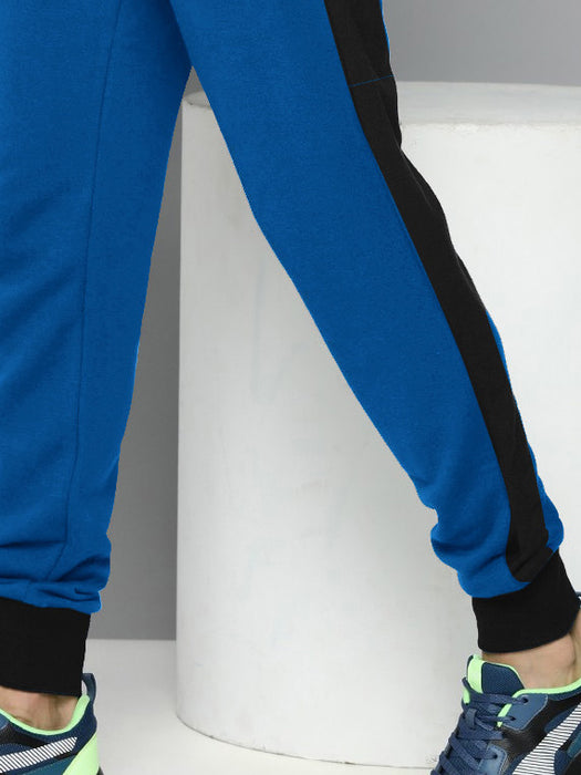 PMA Terry Fleece Jogger Sweatpant For Men-Cyan Blue with Black Panel-BR14602