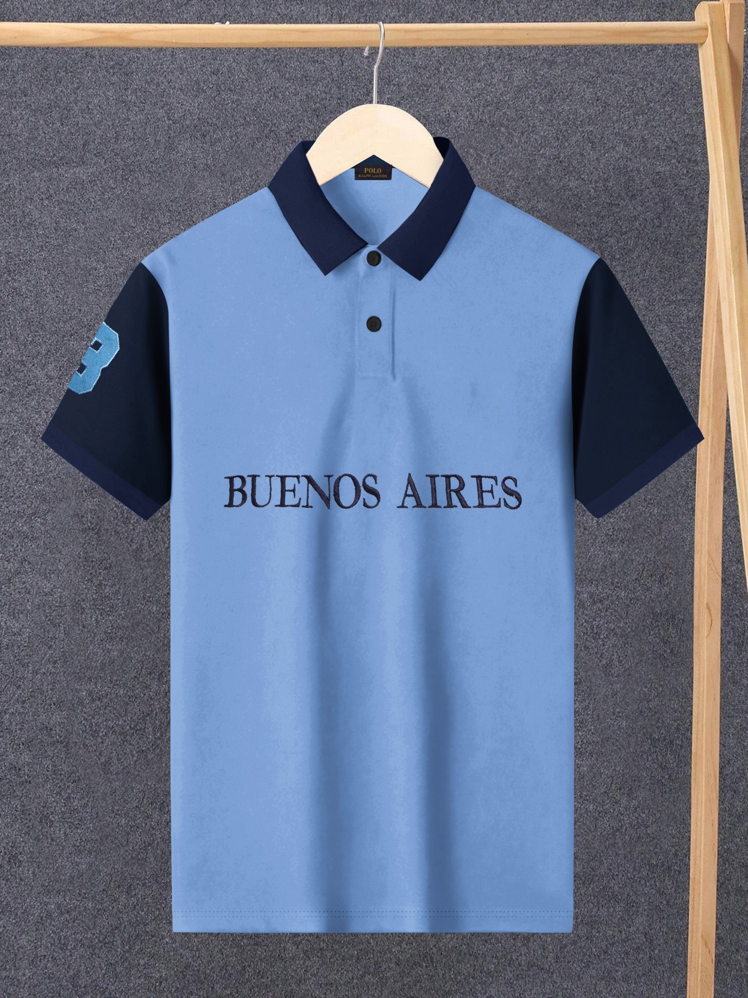 PRL Stylish Pique Summer Polo For Men-Sky with Navy-BR12987