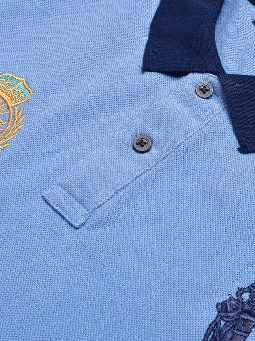 PRL Stylish Pique Summer Polo For Men-Blue with Navy-BR13011