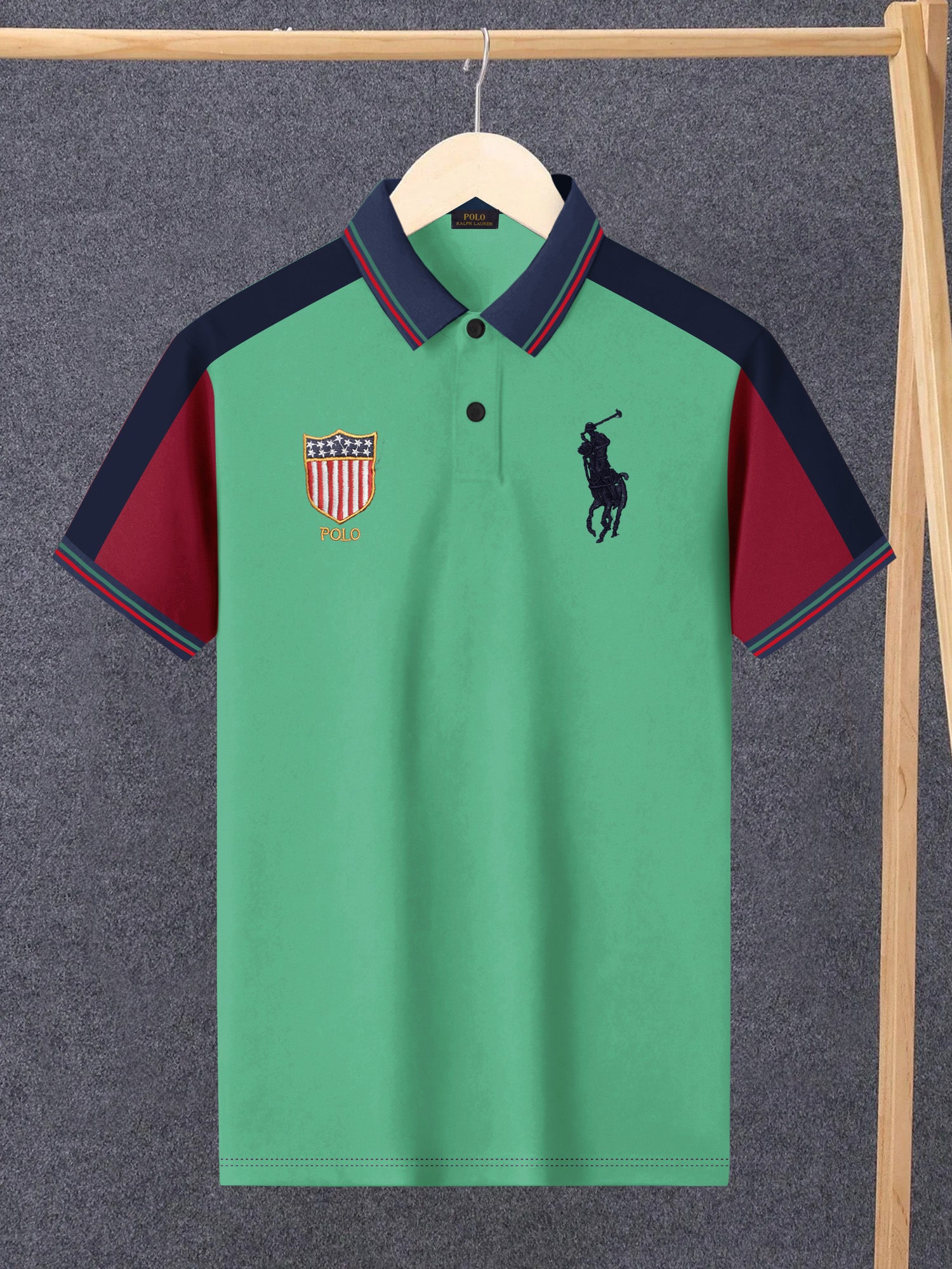 PRL Stylish Pique Summer Polo For Men-Green with Red-BR13010