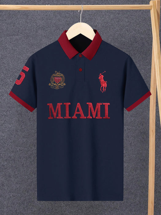 PRL Stylish Pique Summer Polo For Men-Navy Red Aplic-BR12978