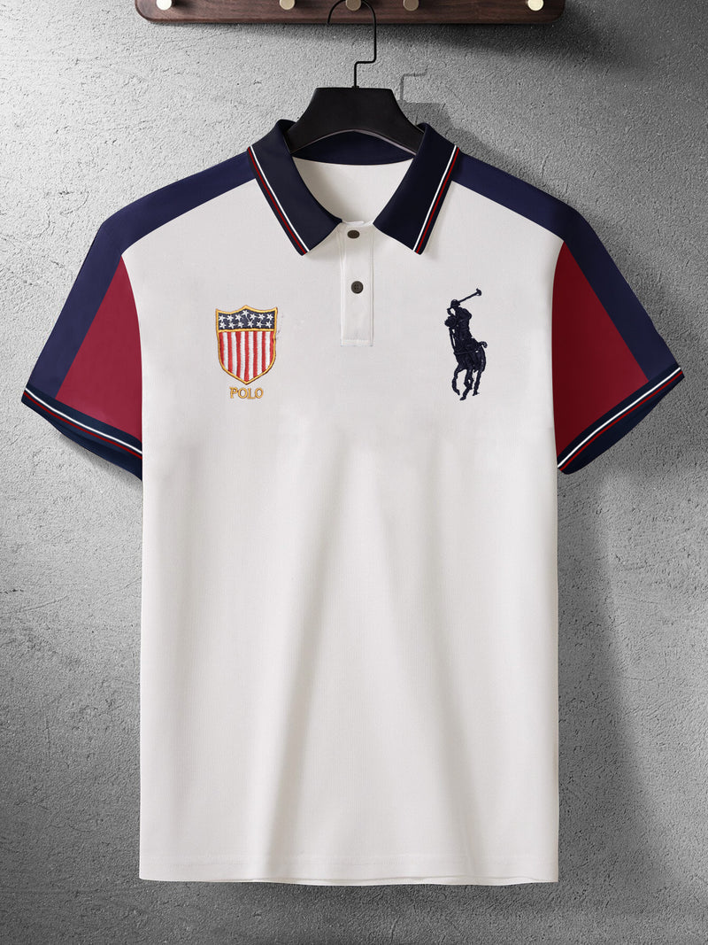 PRL Stylish Pique Summer Polo For Men-Off White with Red-BR13009