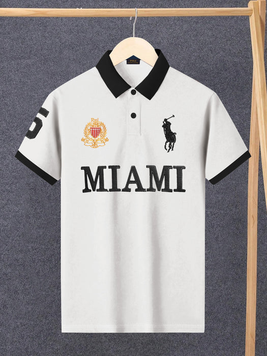 PRL Stylish Pique Summer Polo For Men-White with Black-BR12986