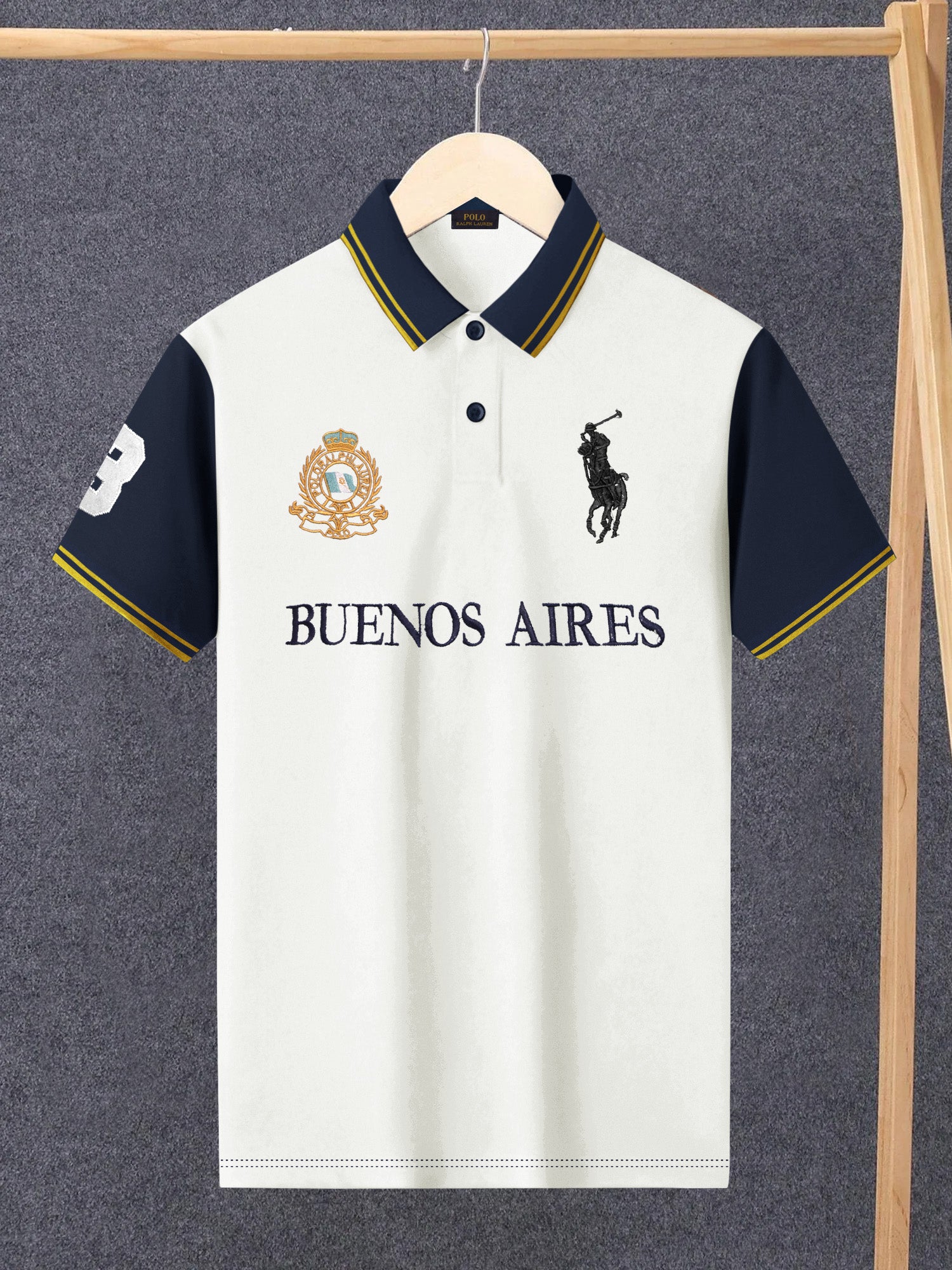 PRL Stylish Pique Summer Polo For Men-White with Navy-BR13007