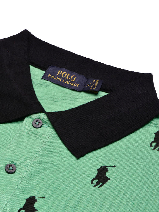 PRL Summer Polo Shirt For Men-Cyan Green with Allover Print-BR12998