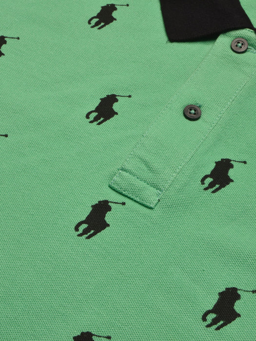 PRL Summer Polo Shirt For Men-Cyan Green with Allover Print-BR12998