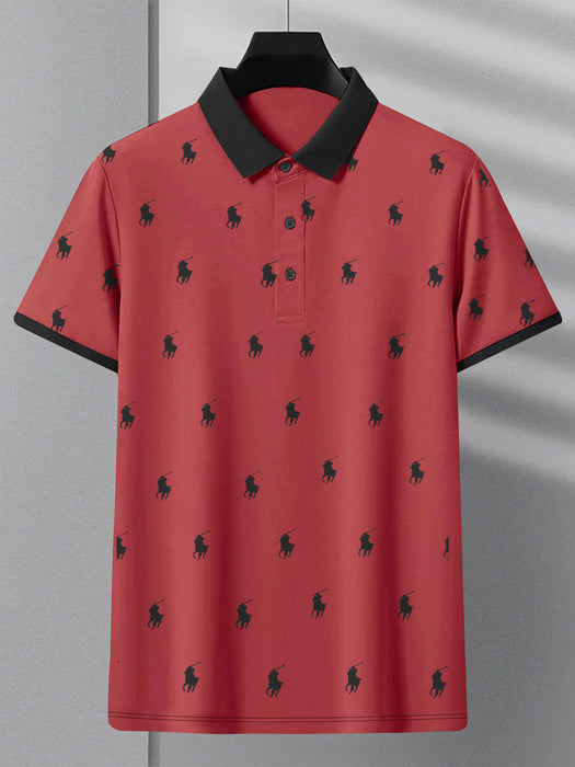 PRL Summer Polo Shirt For Men-Dark Red with Allover Print-BR12949