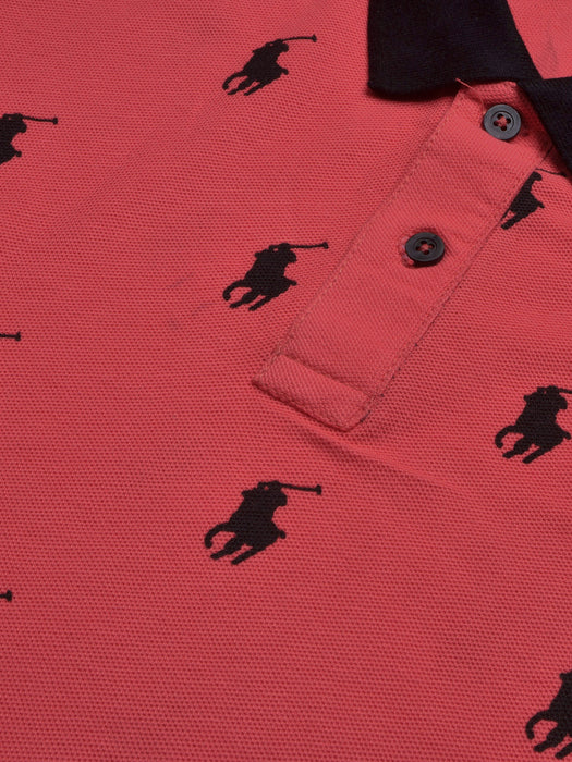 PRL Summer Polo Shirt For Men-Dark Red with Allover Print-BR12949