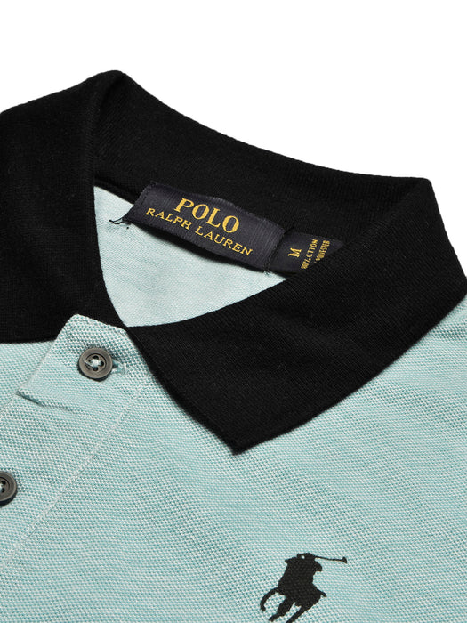 PRL Summer Polo Shirt For Men-Light Green Melange with Allover Print-BR12969
