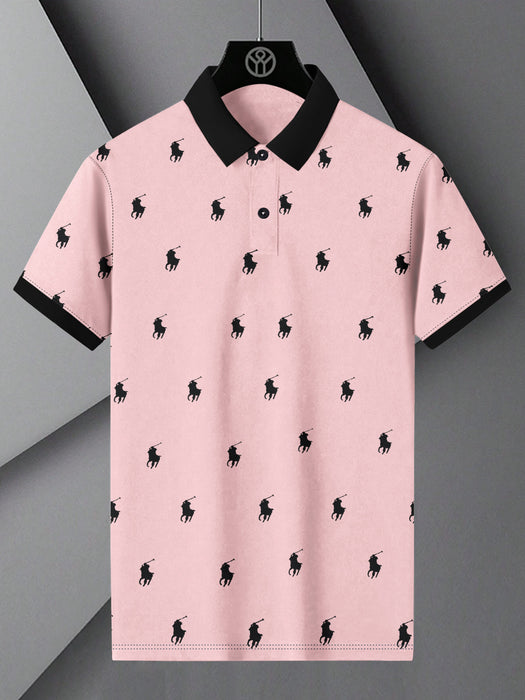 PRL Summer Polo Shirt For Men-Light Pink with Allover Print-BR13000