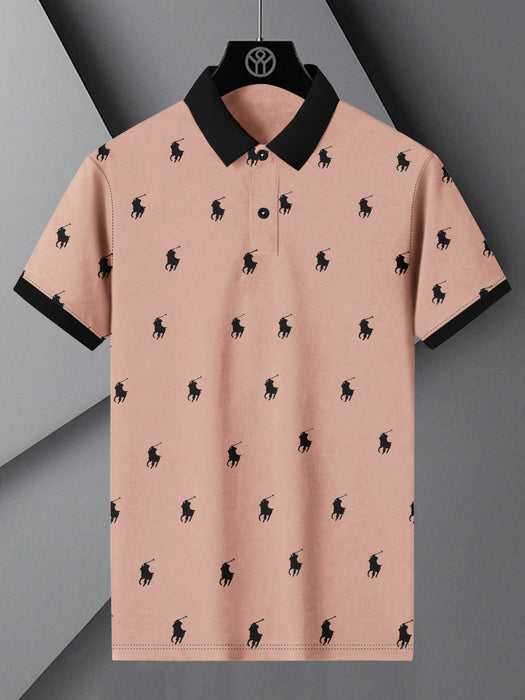 PRL Summer Polo Shirt For Men-Peach with Allover Print-BR12972