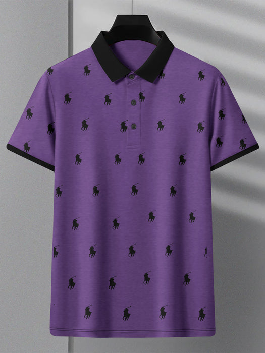 PRL Summer Polo Shirt For Men-Purple Melange with Allover Print-BR12970