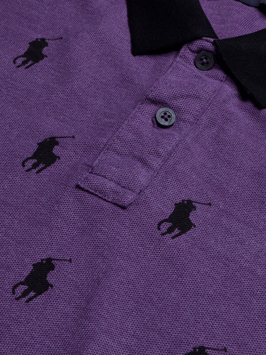 PRL Summer Polo Shirt For Men-Purple Melange with Allover Print-BR12970