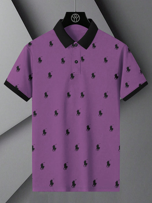 PRL Summer Polo Shirt For Men-Purple with Allover Print-BR12997
