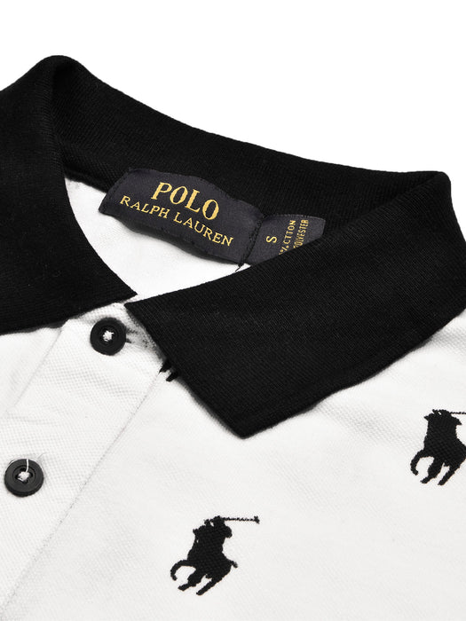 PRL Summer Polo Shirt For Men-White with Allover Print-BR12971