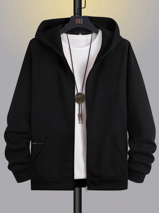 PYPR Fleece Raglan Sleeve Zipper Hoodie For Men-Black-BR14420