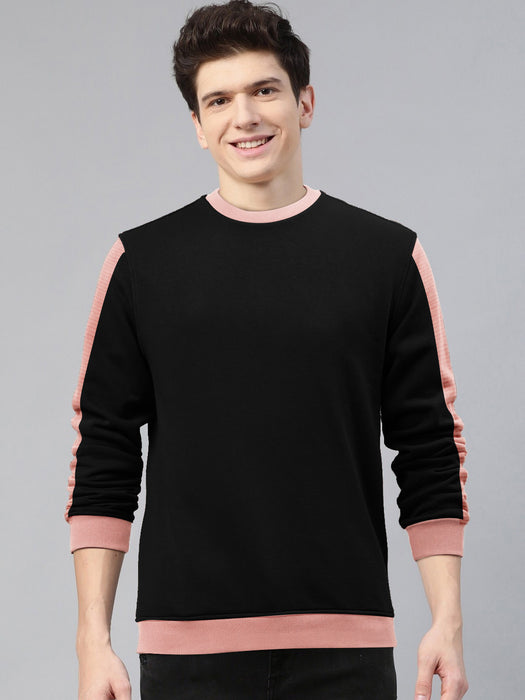 PYPR Fleece Sweatshirt For Men-Black with Pink Panel-BR14644