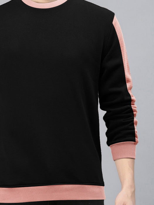 PYPR Fleece Sweatshirt For Men-Black with Pink Panel-BR14644