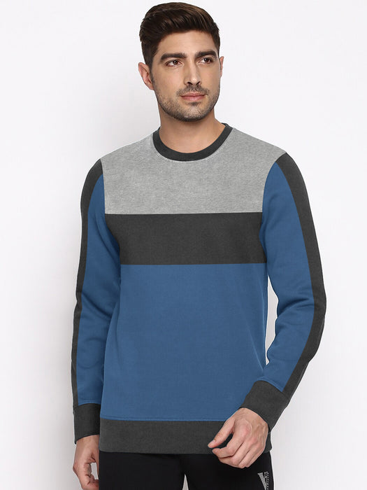 PYPR Fleece Sweatshirt For Men-Blue with Grey & Charcoal Melange Panel-BR14652