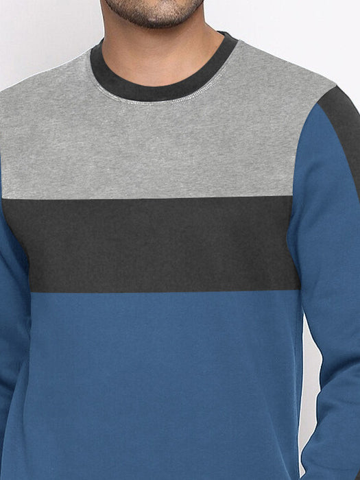 PYPR Fleece Sweatshirt For Men-Blue with Grey & Charcoal Melange Panel-BR14652