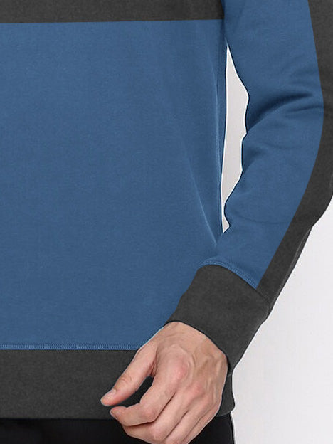 PYPR Fleece Sweatshirt For Men-Blue with Grey & Charcoal Melange Panel-BR14652