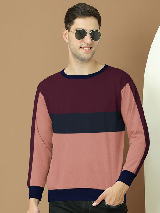 PYPR Fleece Sweatshirt For Men-Dark Peach with Maroon & Navy Panel-BR14648