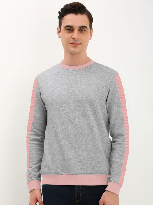 PYPR Fleece Sweatshirt For Men-Grey Melange with Pink Panel-BR14640