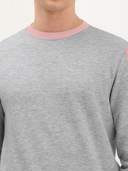 PYPR Fleece Sweatshirt For Men-Grey Melange with Pink Panel-BR14640