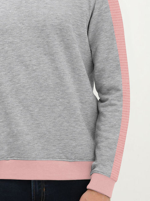 PYPR Fleece Sweatshirt For Men-Grey Melange with Pink Panel-BR14640