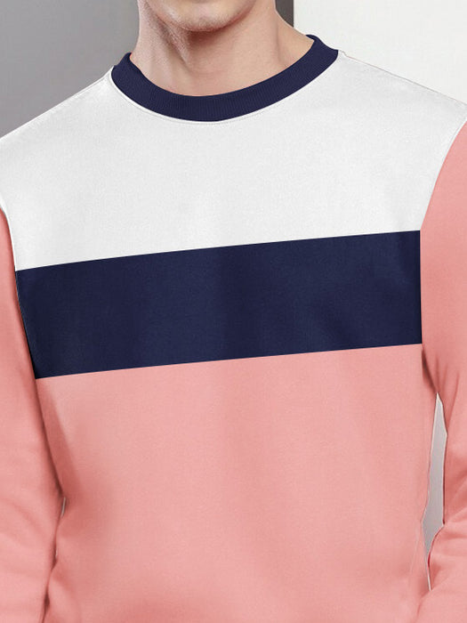 PYPR Fleece Sweatshirt For Men-Light Pink with White & Navy Panels-BR14619