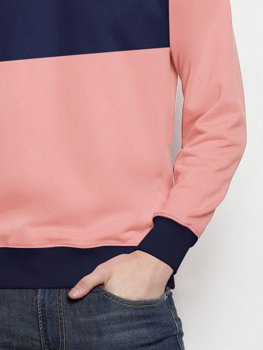 PYPR Fleece Sweatshirt For Men-Light Pink with White & Navy Panels-BR14619