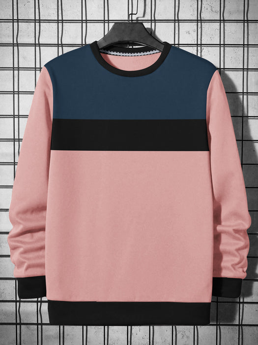 PYPR Fleece Sweatshirt For Men-Peach with Navy & Black Panels-BR14623