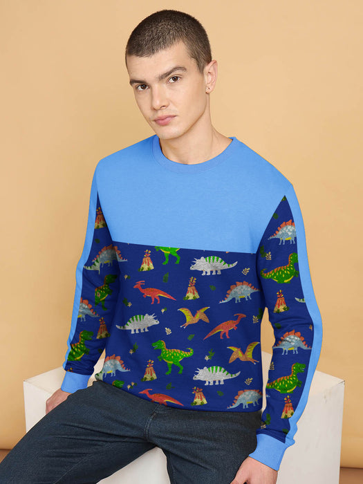 PYPR Fleece Sweatshirt For Men-Sky & Blue with Allover Print-BR14655