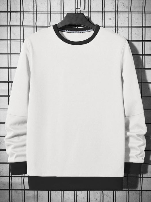 PYPR Fleece Sweatshirt For Men-White with Black Panels-BR14624