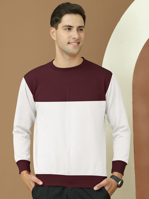 PYPR Fleece Sweatshirt For Men-White with Maroon Panels-BR14613