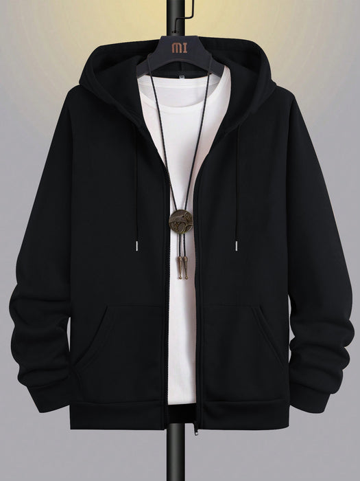 PYPR Fleece Zipper Hoodie For Men-Black-BR14423