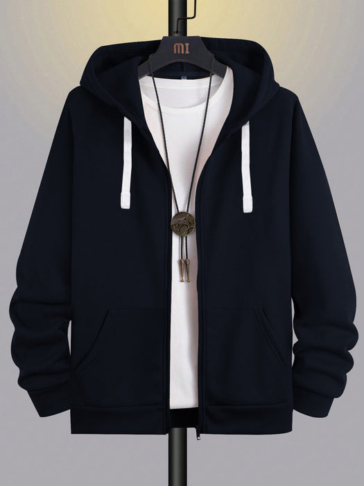 PYPR Fleece Zipper Hoodie For Men-Dark Navy-BR14424