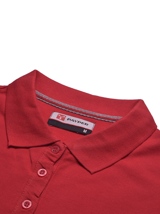 PYPR Summer Solid Long Sleeve Polo Shirt For Women-Red-BR13870