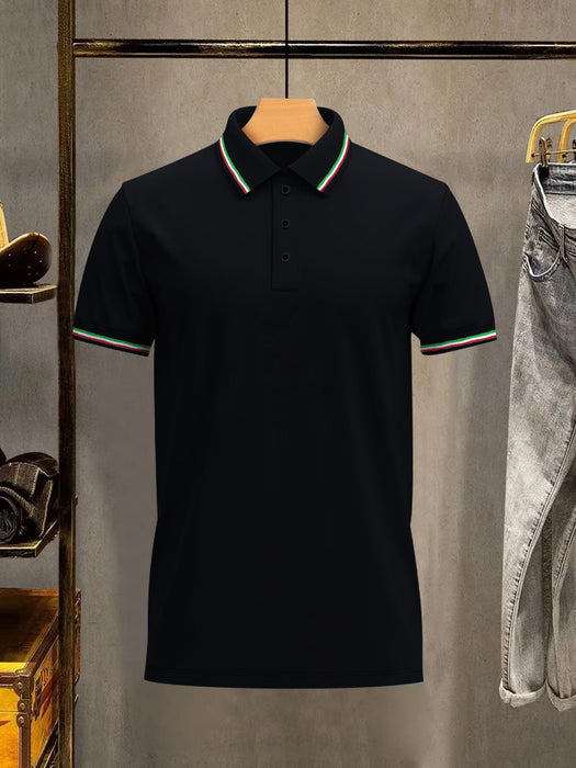 PYPR Summer Solid Polo Shirt For Men-Black-BR14205