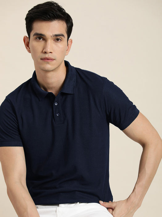 PYPR Summer Solid Polo Shirt For Men-Dark Navy-BR13821