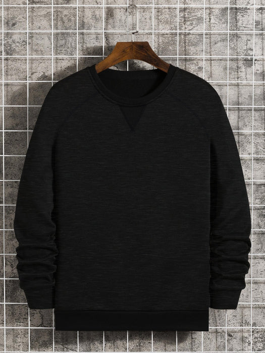 PYPR Terry Fleece Raglan Sleeve Sewatshirt For Men-Black Melange-BR14147